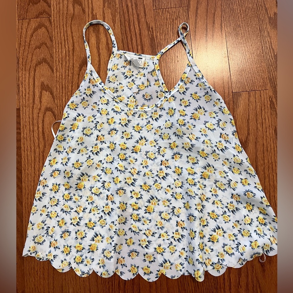 LA Hearts, small, floral, tank top, scalloped edges